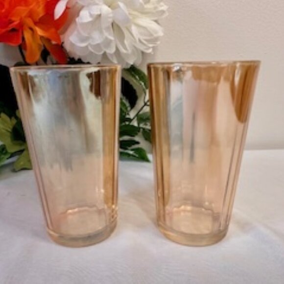 Vintage Marigold Carnival Glass Tumblers –‎ Iridescent Amber Mid-Century Barware - Picture 1 of 4